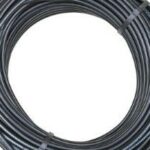 Coiled black electrical cable, showcasing smooth texture, for plumbing and HVAC installation projects.