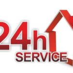 Image of 24h SERVICE text with house icon, promoting B&L Plumbing's emergency plumbing services in Colorado Springs.